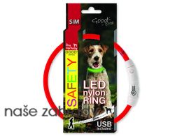 Obojek DOG FANTASY LED nylonový červený S/M