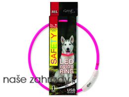 Obojek DOG FANTASY LED nylonový růžový M/L
