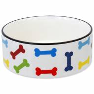 Miska DOG FANTASY keramická potisk barevné kosti bílá 20,5 cm