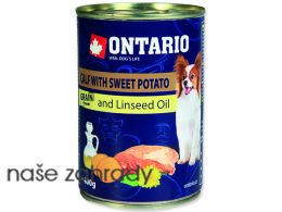 Konzerva ONTARIO mini calf, sweetpotato, dandelion and linseed oil