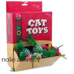 Hračky MAGIC CAT míček s pruhy a pírky bavlněný 4,5 cm