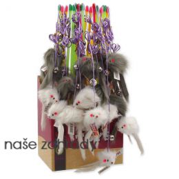 Hračka MAGIC CAT prut s myškou a rolničkou catnip 17 cm + 49 cm